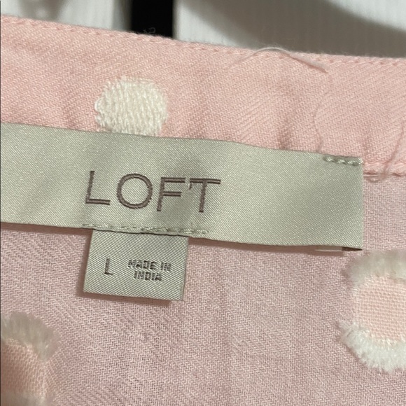 LOFT Pink & white cotton blend Dot Pullover Blouse top shirt size LARGE - Picture 9 of 11